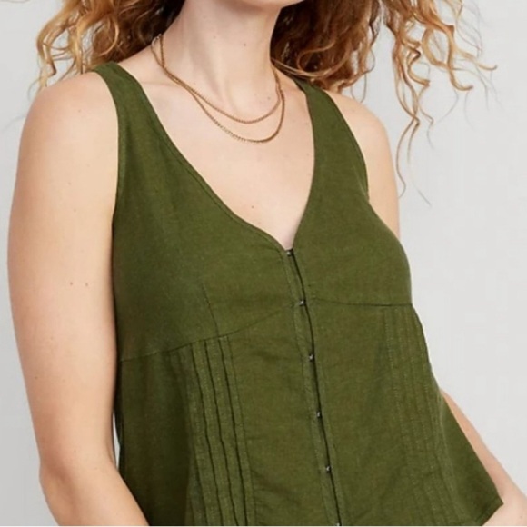 Old Navy green linen tank with back ties Size Small - Picture 1 of 10